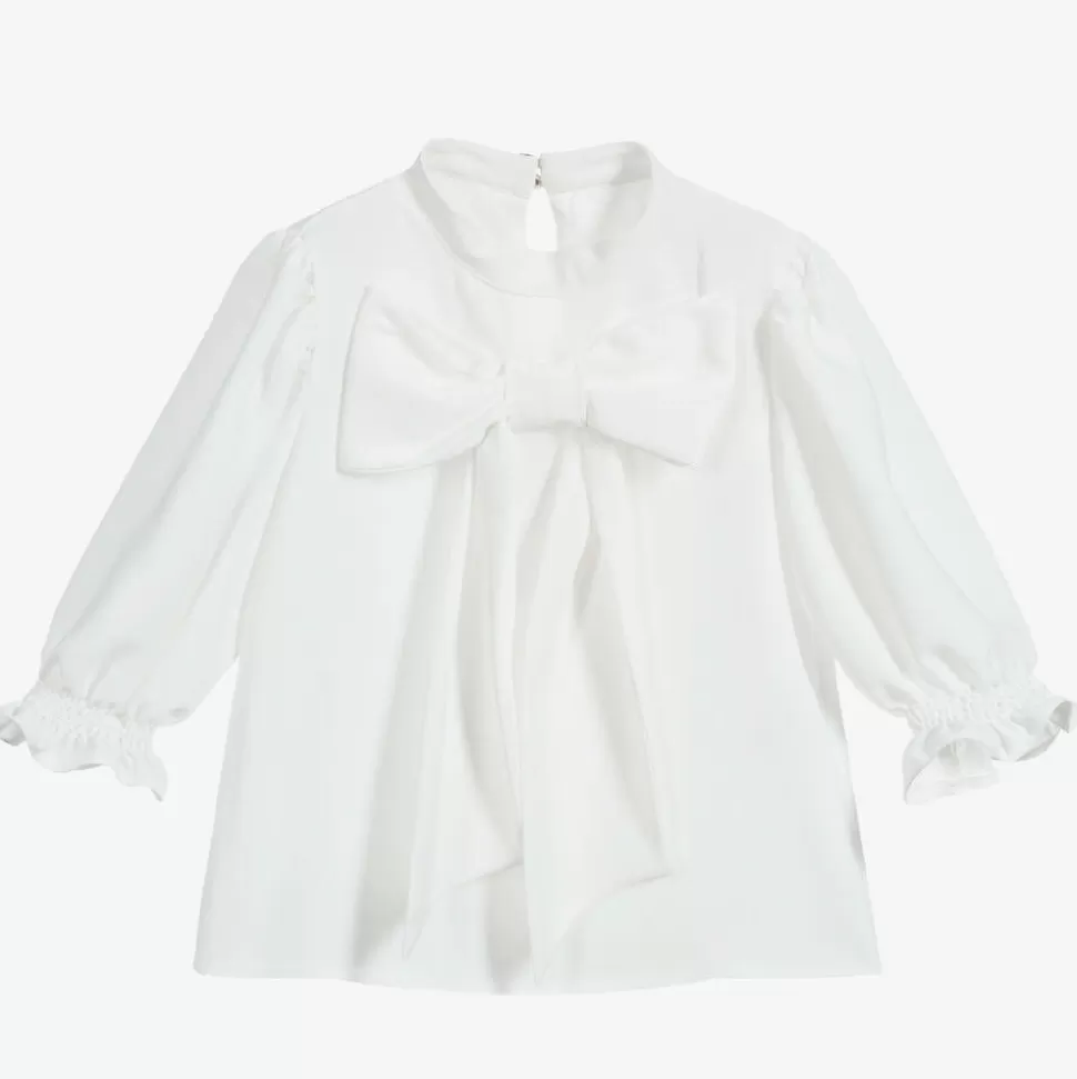 Childrensalon Occasions Girls White Crêpe Bow Blouse^ Tops