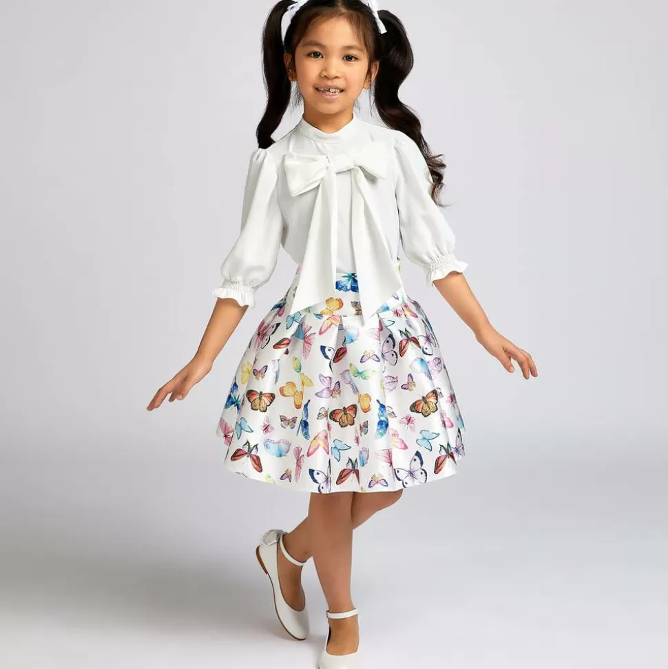 Childrensalon Occasions Girls White Crêpe Bow Blouse^ Tops