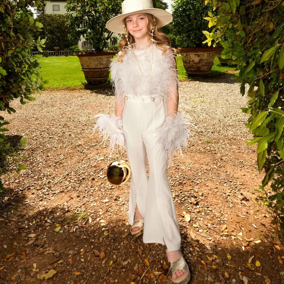 Junona Girls White Feather Jumpsuit^ Trousers