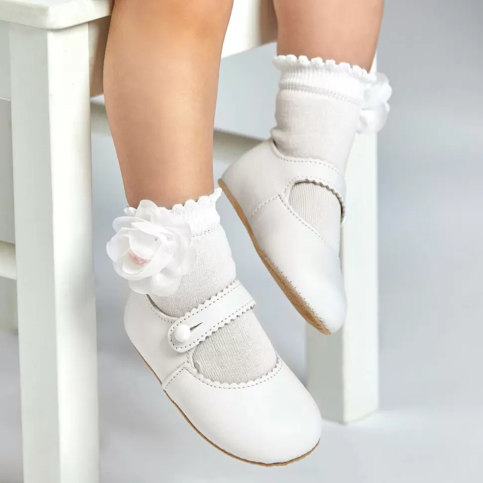 Story Loris Girls White Flower Cotton Socks^ Socks