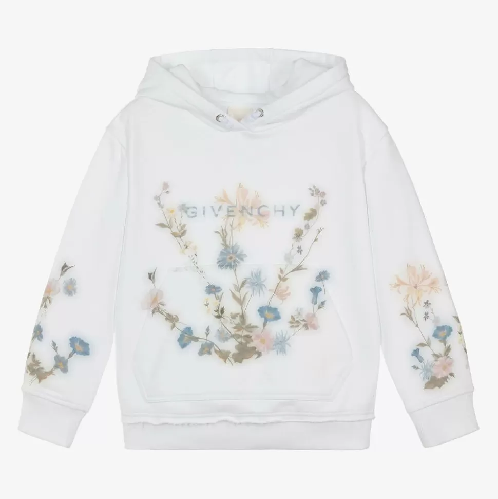 Givenchy Girls White Flower Print Cotton Hoodie^ Tops