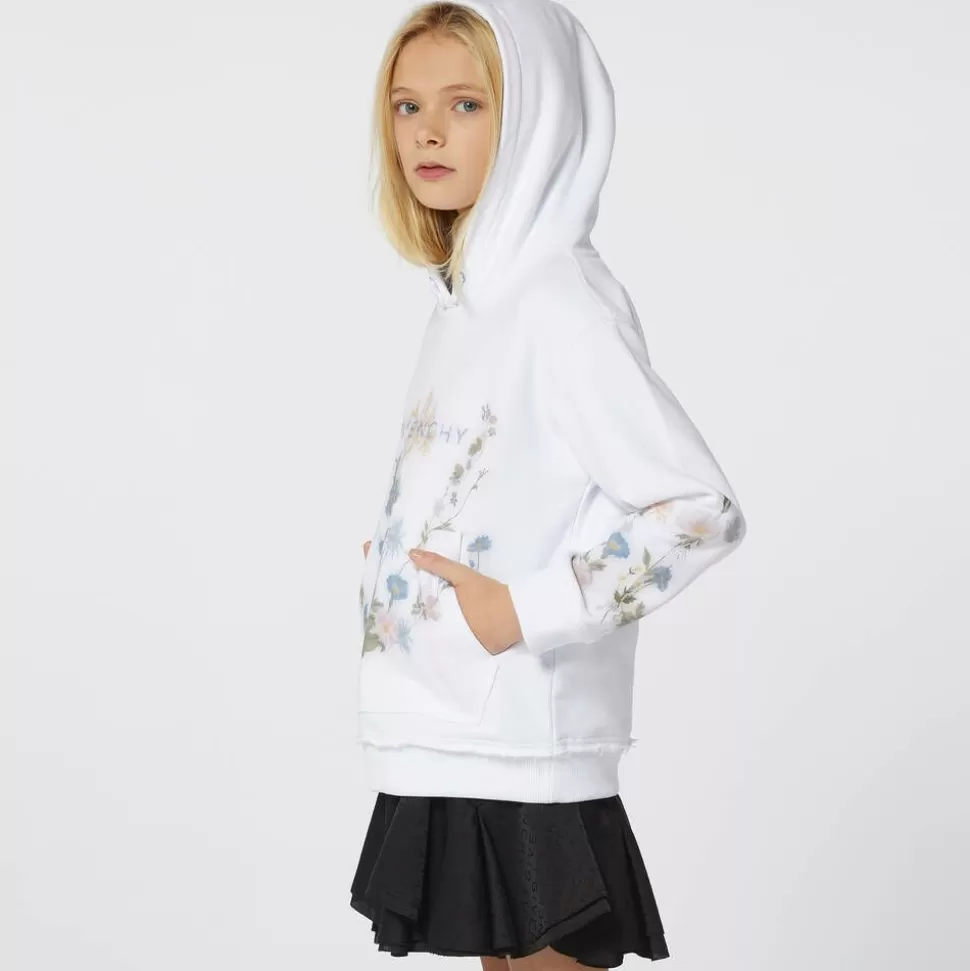 Givenchy Girls White Flower Print Cotton Hoodie^ Tops