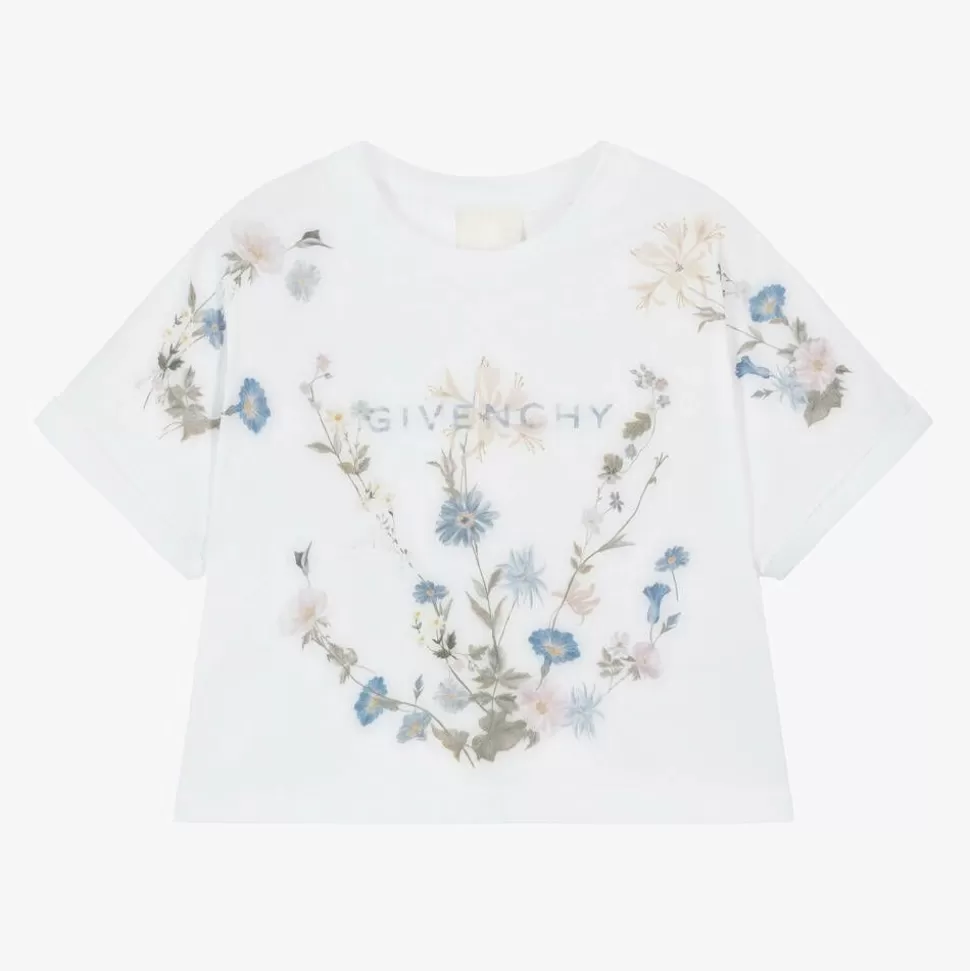Givenchy Girls White Flower Print Cotton T-Shirt^ Tops