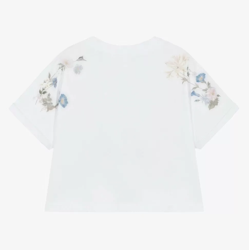 Givenchy Girls White Flower Print Cotton T-Shirt^ Tops