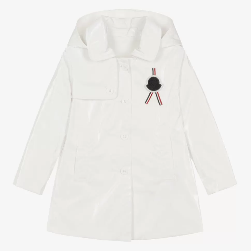 Moncler Enfant Girls White Logo Raincoat^ Coats & Jackets
