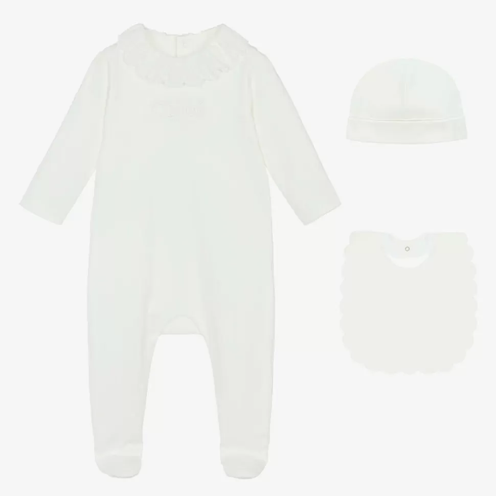 Chloé Girls White Organic Cotton Babysuit Gift Set^ Babysuits