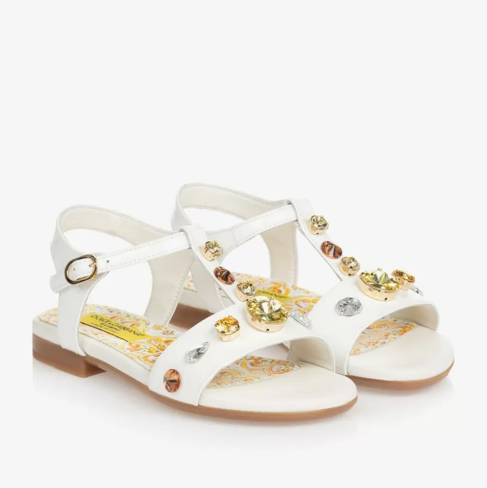 Dolce amp; Gabbana Girls White Patent Leather & Crystal Sandals^ Sandals | Sandals
