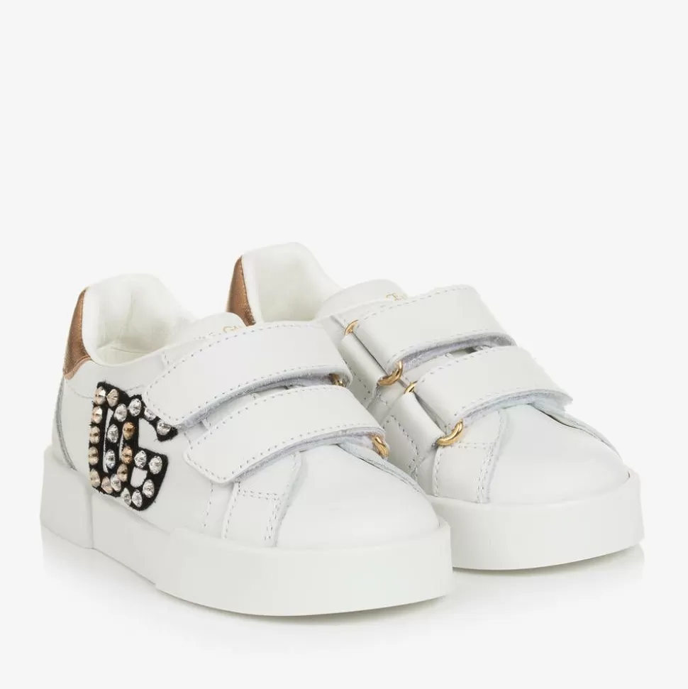 Dolce amp; Gabbana Girls White Rhinestone DG Trainers^ Trainers
