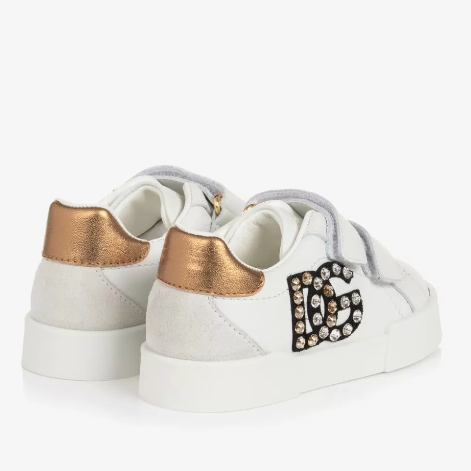 Dolce amp; Gabbana Girls White Rhinestone DG Trainers^ Trainers