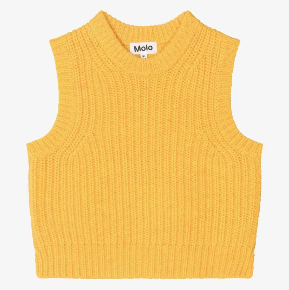 Molo Girls Yellow Knitted Wool Slipover^ Tops