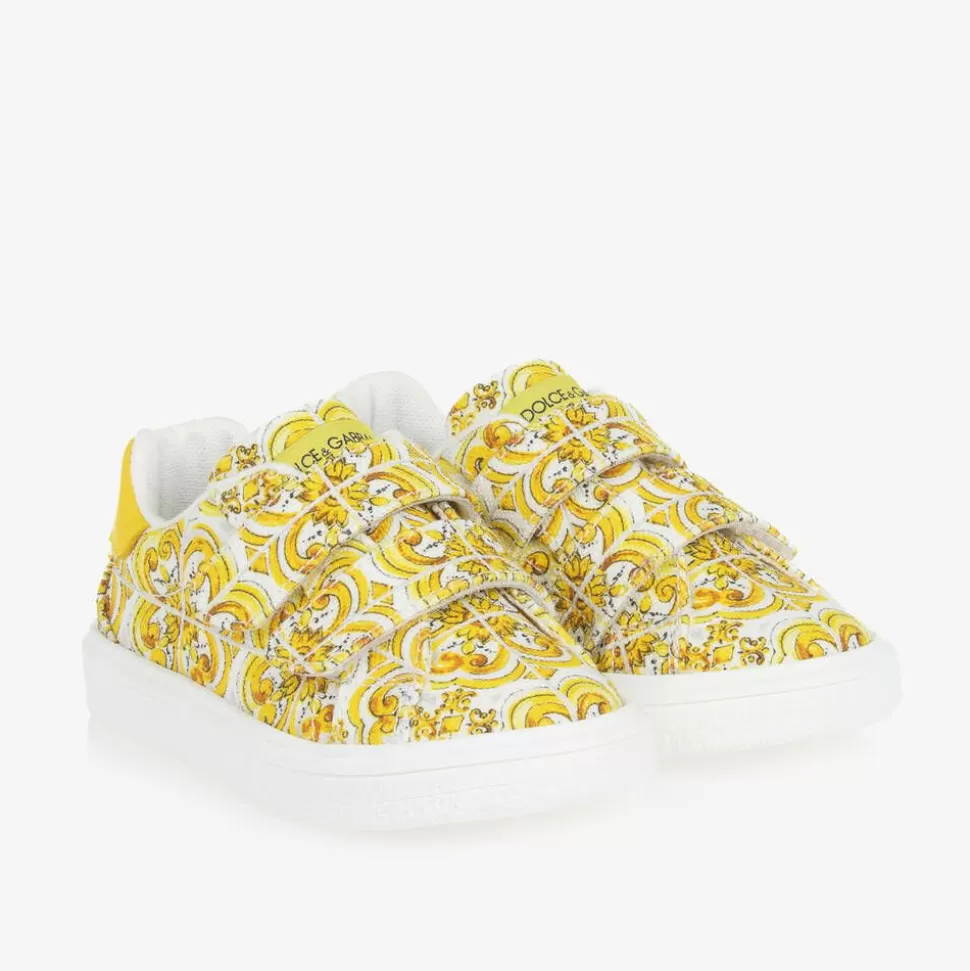 Dolce amp; Gabbana Girls Yellow Majolica Print Canvas Trainers^ Trainers