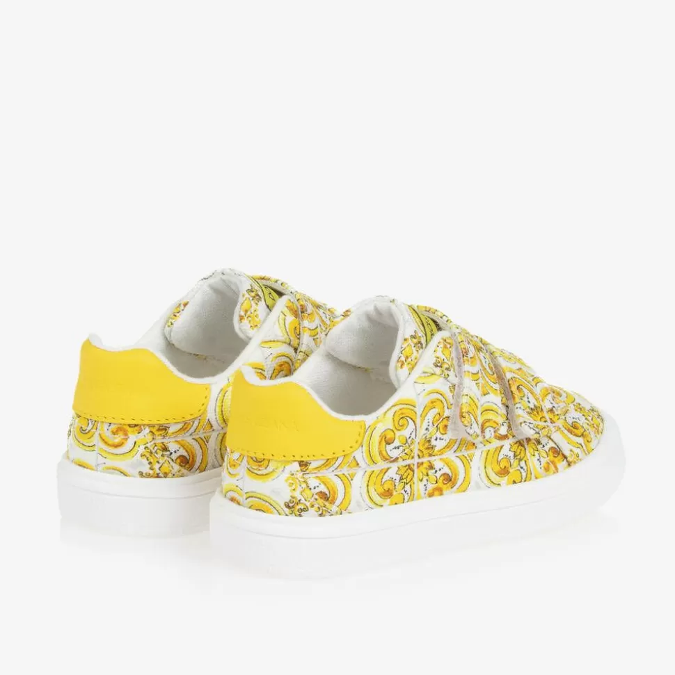 Dolce amp; Gabbana Girls Yellow Majolica Print Canvas Trainers^ Trainers
