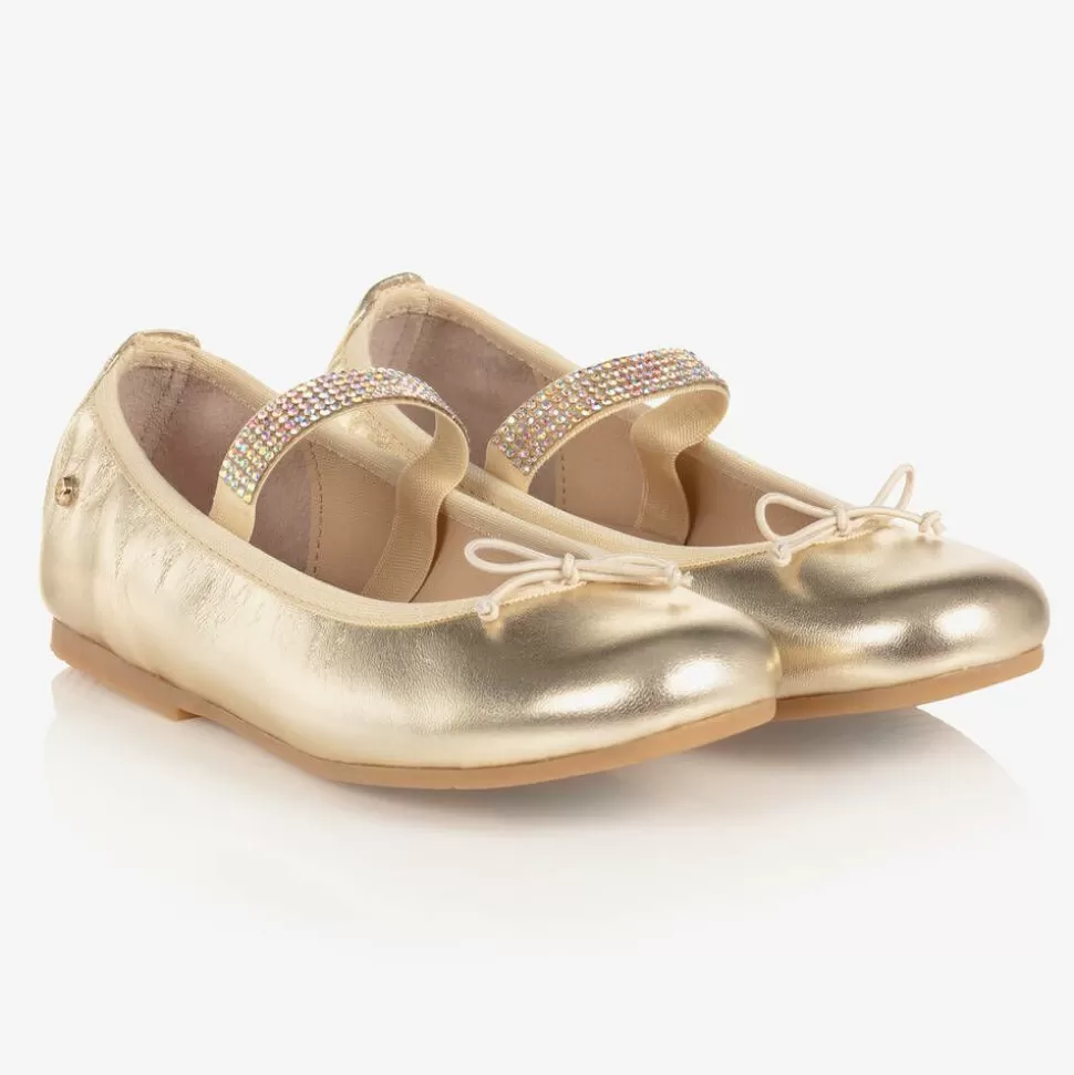 Manuela de Juan Gold Leather Gem Strap Pumps^ Pumps & Ballerinas