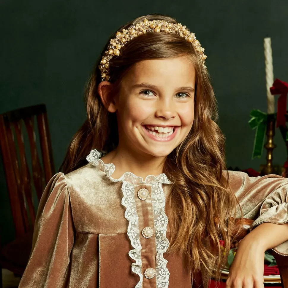 Sienna Likes To Party Gold Pearl & Crystal Hairband^ Hair Accessories