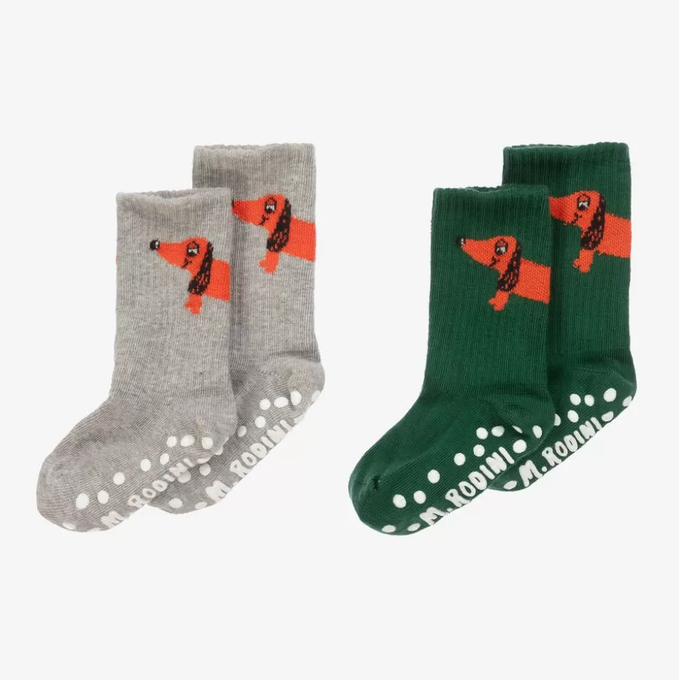Mini Rodini Green & Grey Cotton Anti-Slip Socks (2 Pack)^BOY Socks