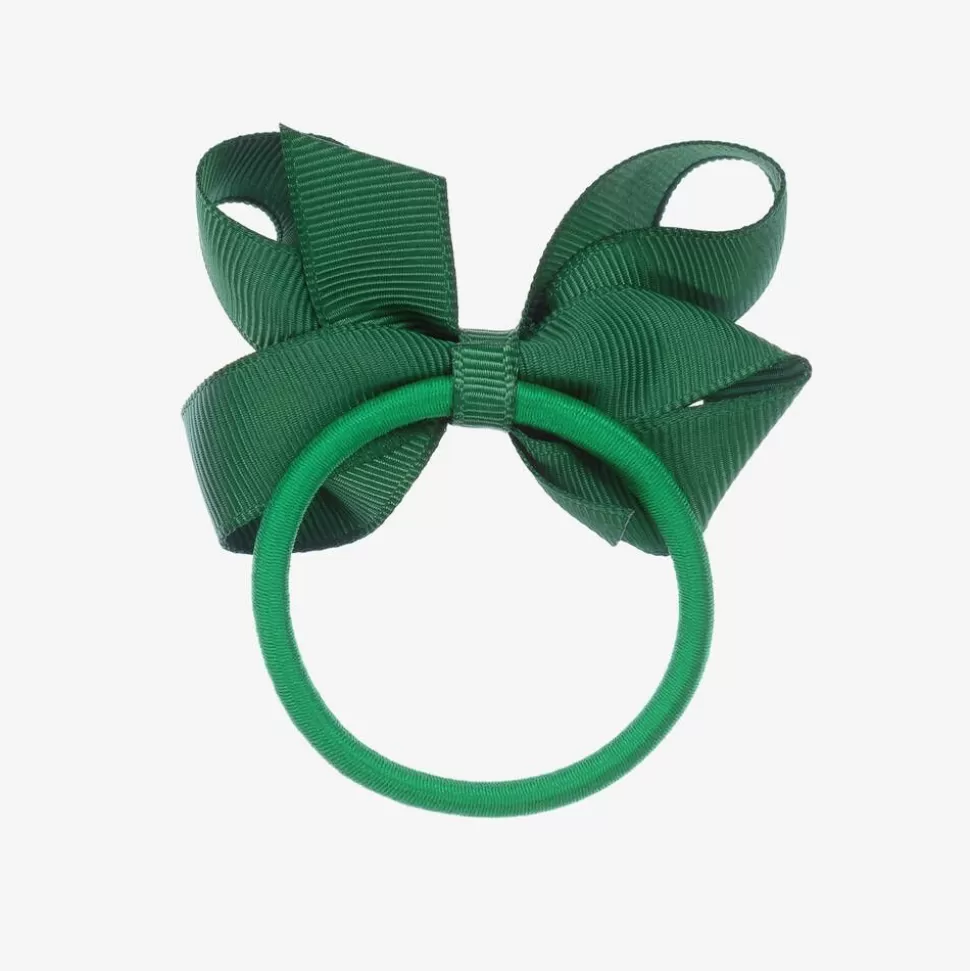 Peach Ribbons Green Bow Hair Elastic (7cm)^ Hair Accessories