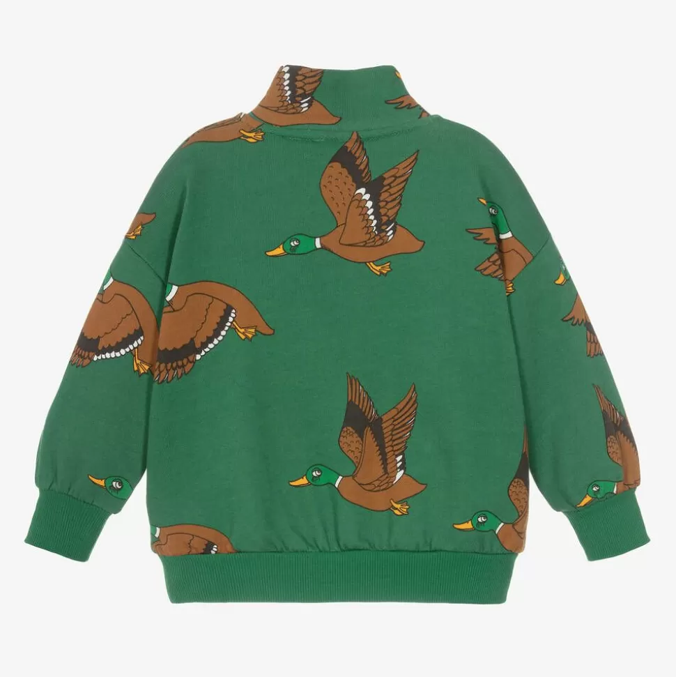 Mini Rodini Green Cotton Duck Print Half-Zip Sweatshirt^BOY Tops | Tops