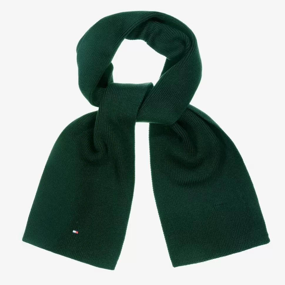 Tommy Hilfiger Green Cotton Knit Flag Logo Scarf^BOY Scarves | Scarves
