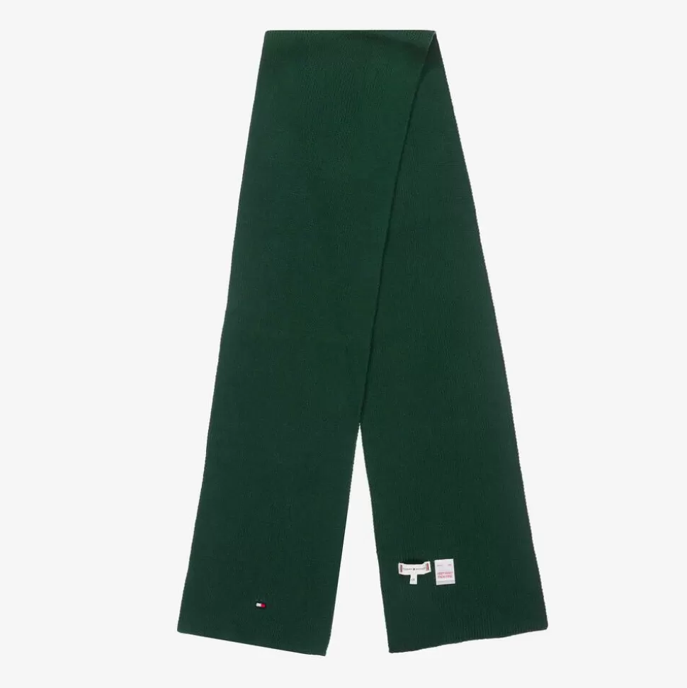 Tommy Hilfiger Green Cotton Knit Flag Logo Scarf^BOY Scarves | Scarves