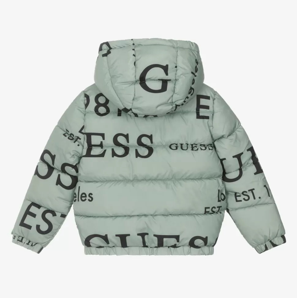 Guess Green Logo Print Puffer Jacket^BOY Coats & Jackets | Coats & Jackets