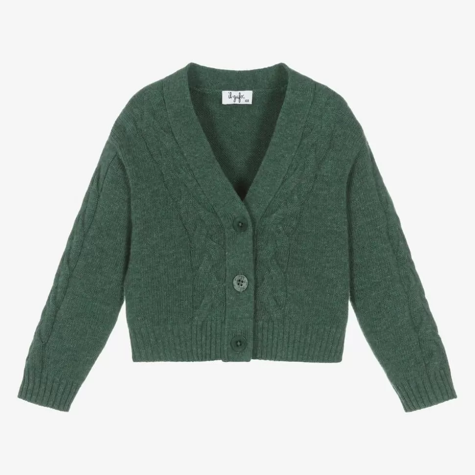 Il Gufo Green Wool Cable Knit Cardigan^ Tops