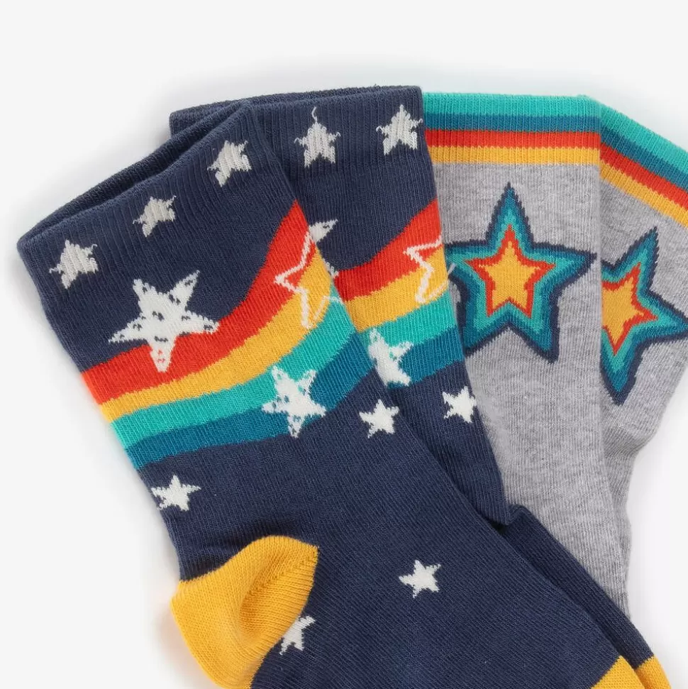 Frugi Grey & Blue Cotton Socks (2 Pack)^BOY Socks | Socks