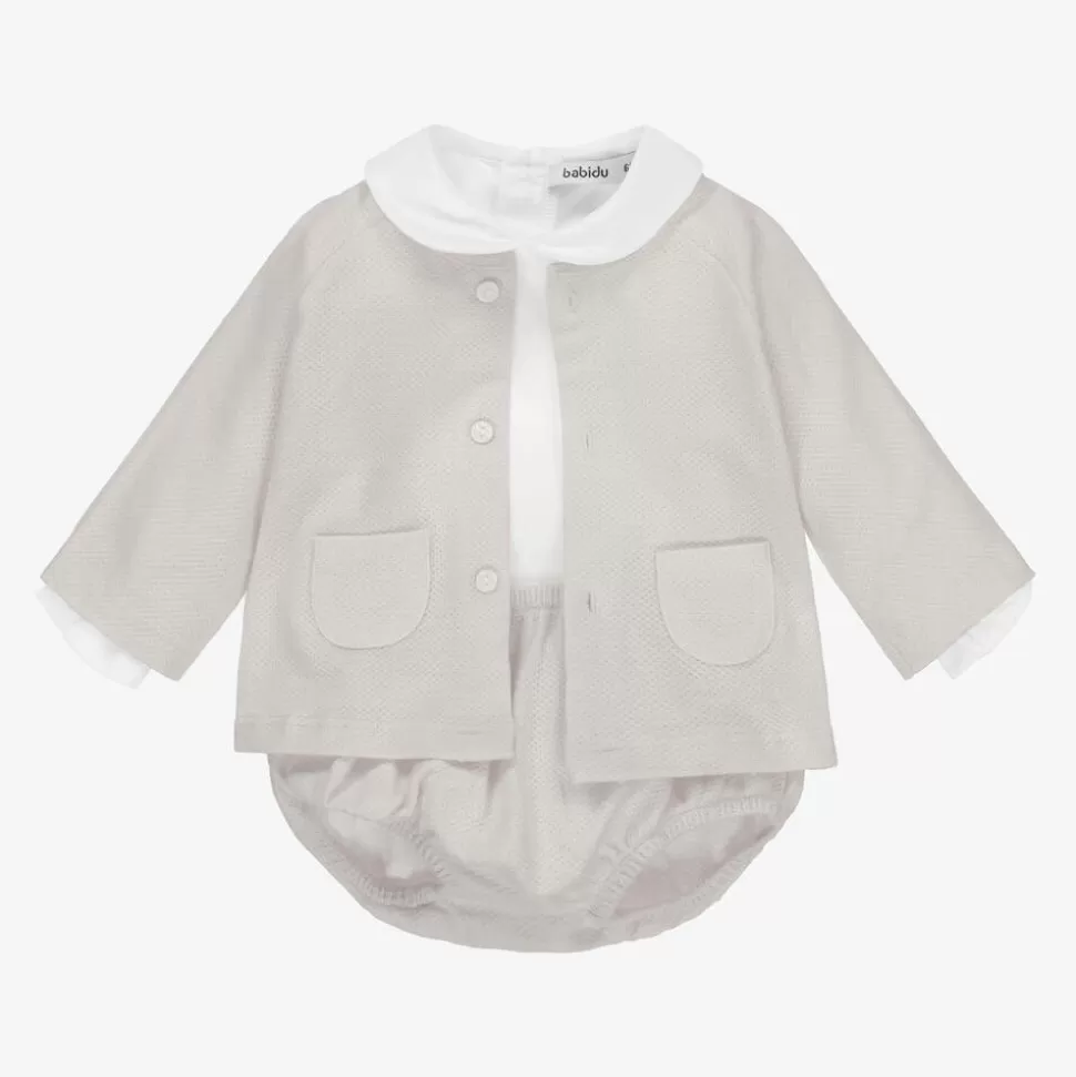 Babidu Grey & White Shorts Set^ Outfit Sets