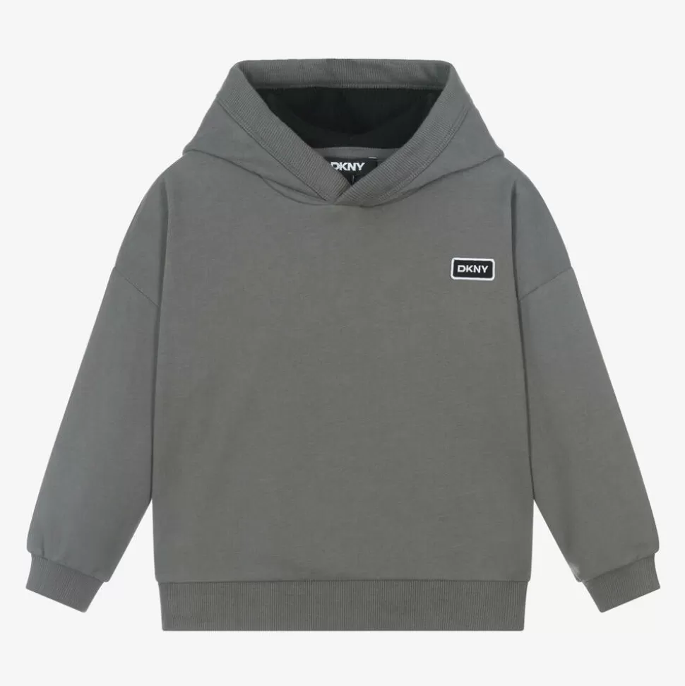 DKNY Grey Cotton Embroidered Hoodie^BOY Tops | Tops
