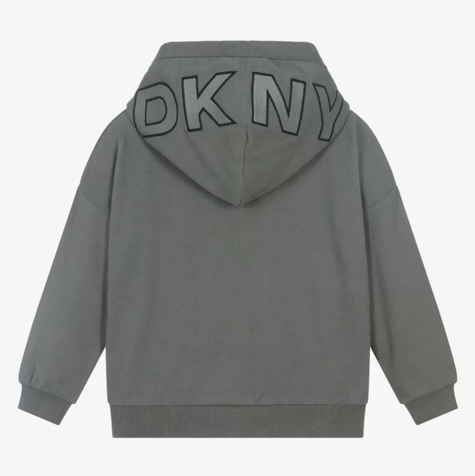 DKNY Grey Cotton Embroidered Hoodie^BOY Tops | Tops