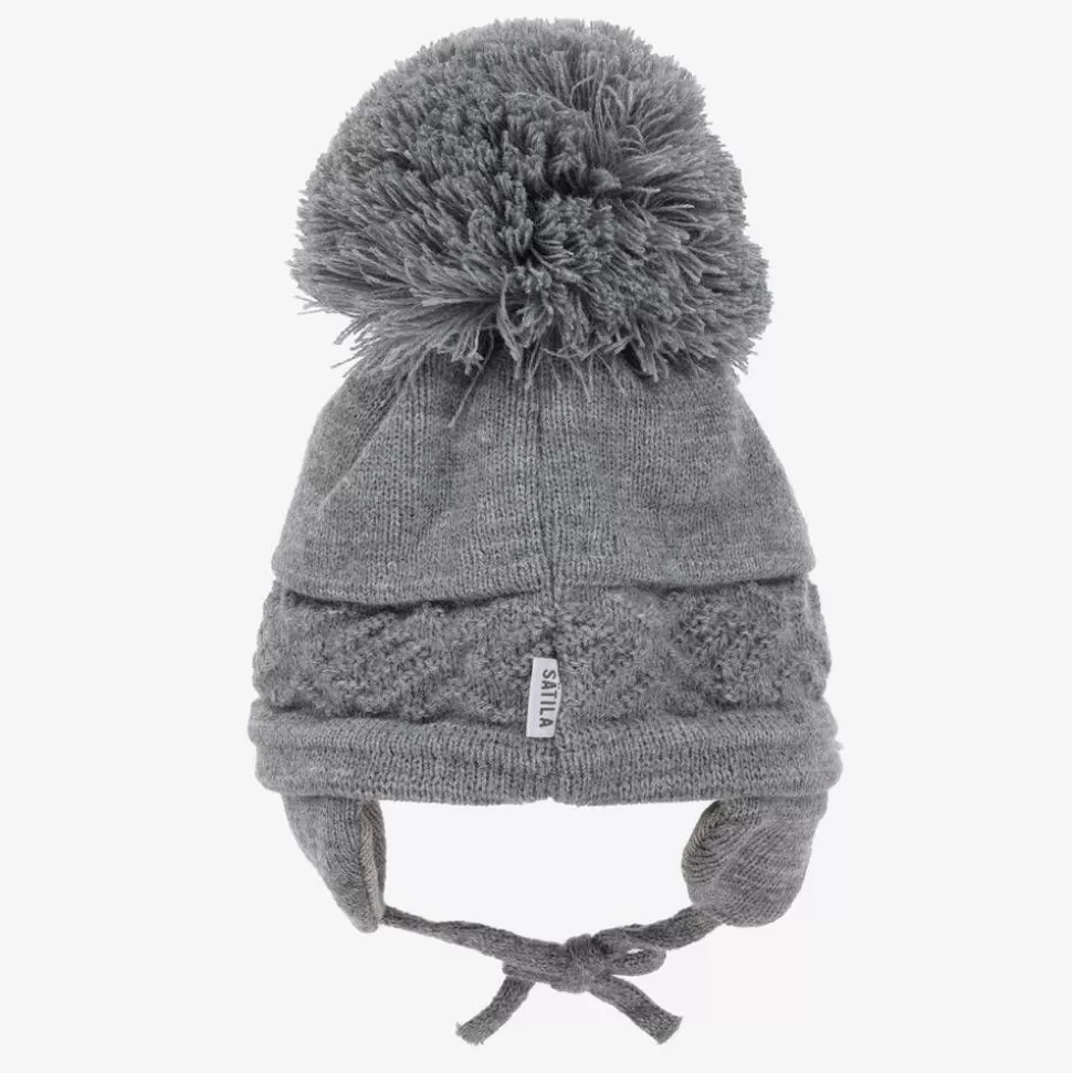 Sätila of Sweden Grey Malva Knitted Giant Pom-Pom Beanie^ Hats