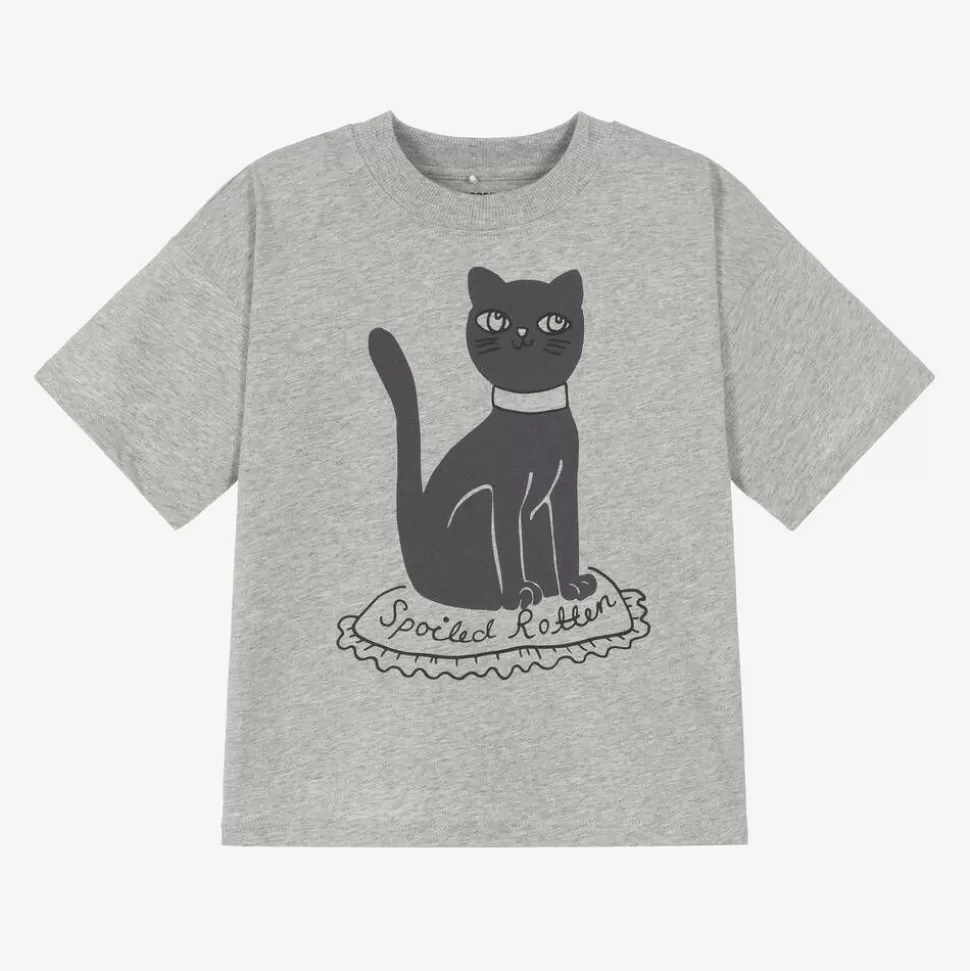 Mini Rodini Grey Marl Organic Cotton Cat Print T-Shirt^BOY Tops