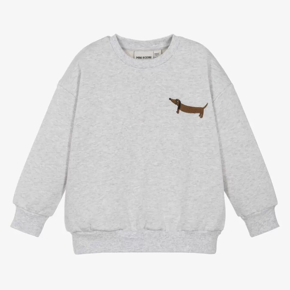 Mini Rodini Grey Marl Organic Cotton Dog Sweatshirt^BOY Tops