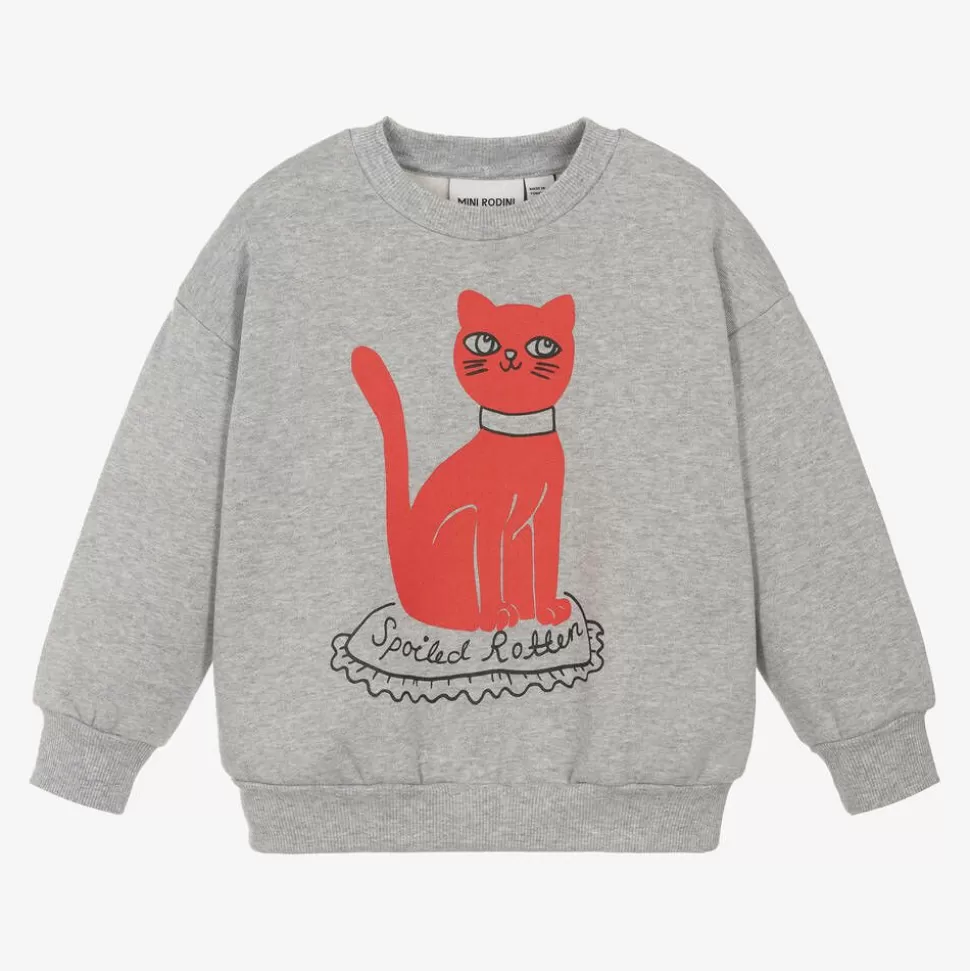 Mini Rodini Grey Organic Cotton Cat Print Sweatshirt^BOY Tops