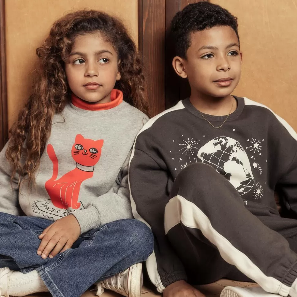 Mini Rodini Grey Organic Cotton Cat Print Sweatshirt^BOY Tops