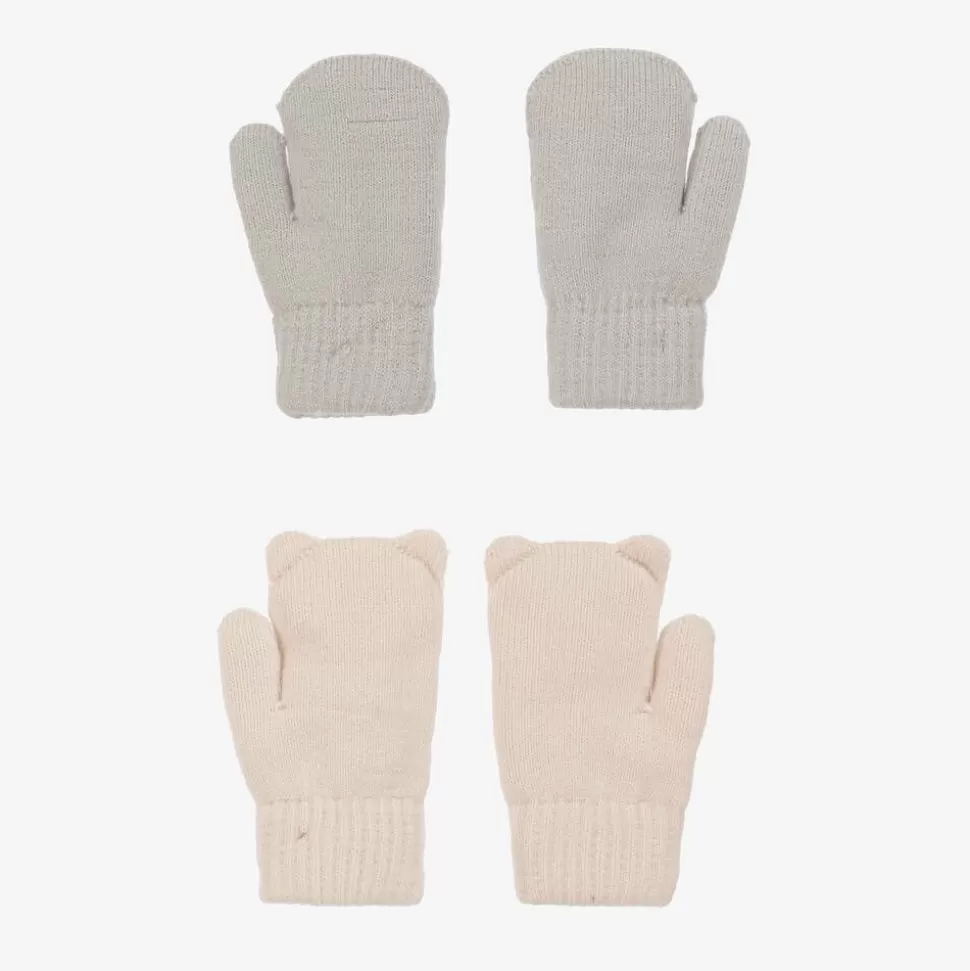 Molo Ivory & Grey Knitted Animal Mittens (2 Pack)^BOY Gloves & Mittens | Gloves & Mittens
