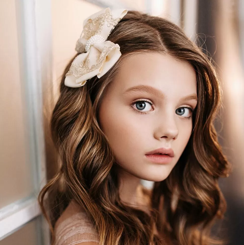 Cute Cute Ivory & Gold Bow Clip (11cm)^ Hair Accessories