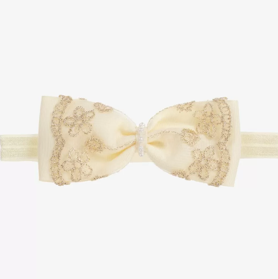 Cute Cute Ivory & Gold Lace Bow Headband^ Hair Accessories