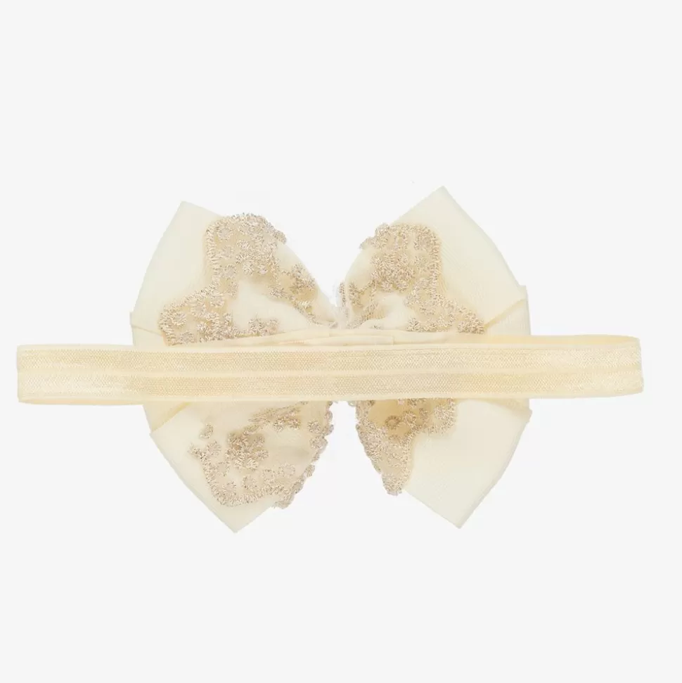 Cute Cute Ivory & Gold Large Bow Headband^ Hair Accessories