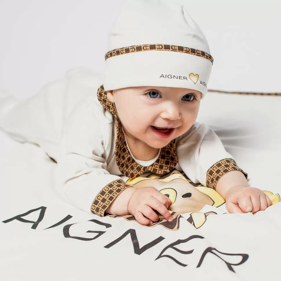 AIGNER Ivory Bear Logo Pima Cotton Baby Blanket (90cm)^ Gifts