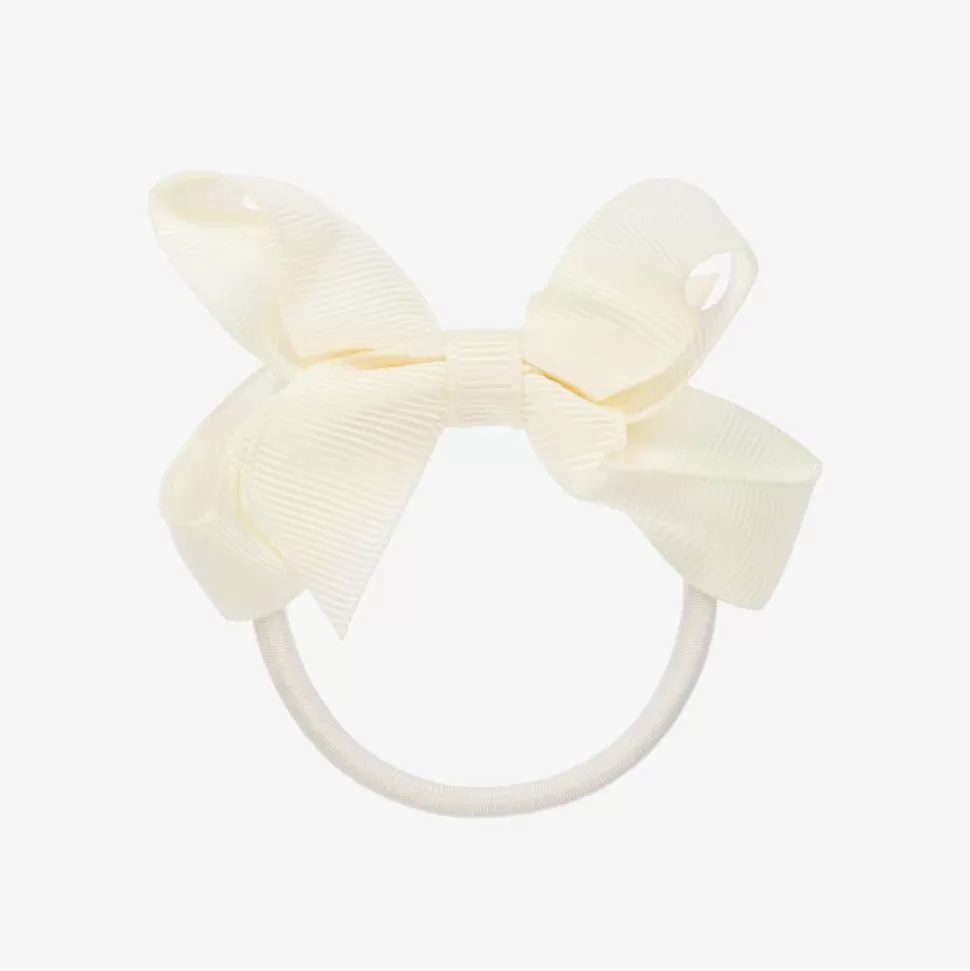 Peach Ribbons Ivory Bow Hair Elastic (7cm)^ Hair Accessories