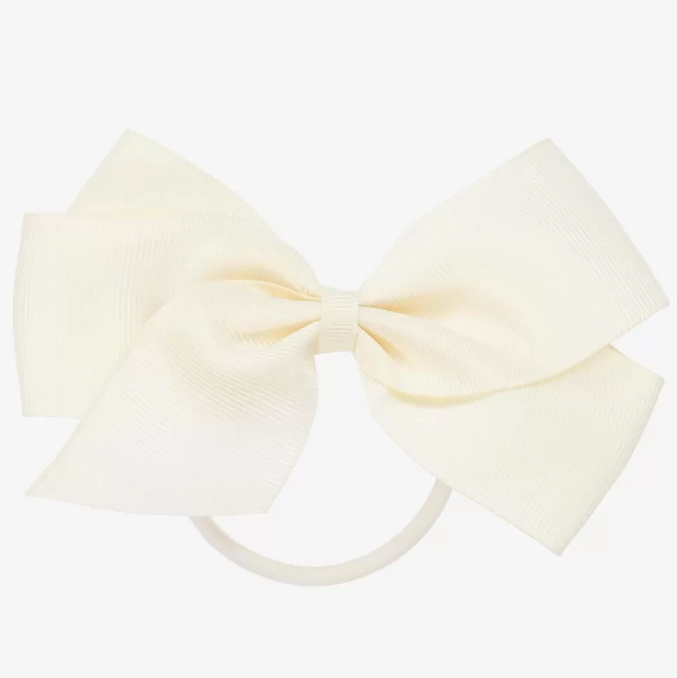 Peach Ribbons Ivory Bow Hair Elastic (12cm)^ Hair Accessories