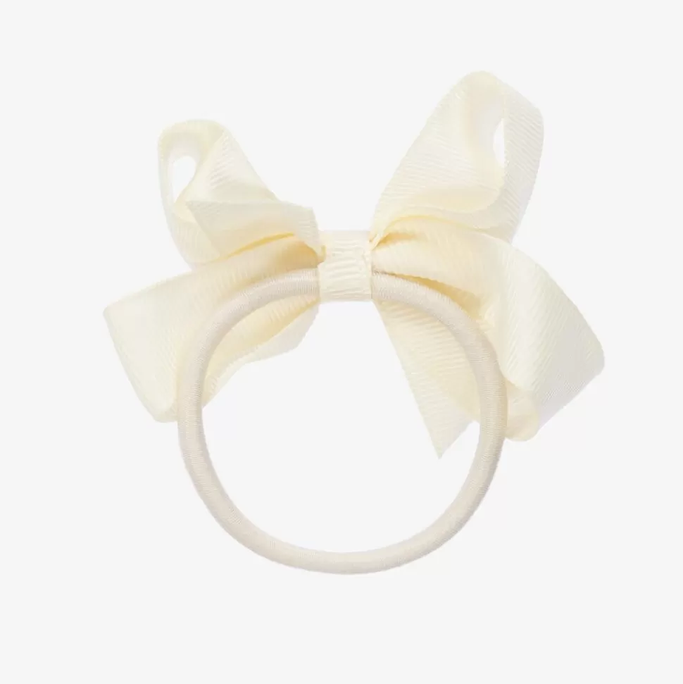 Peach Ribbons Ivory Bow Hair Elastic (7cm)^ Hair Accessories