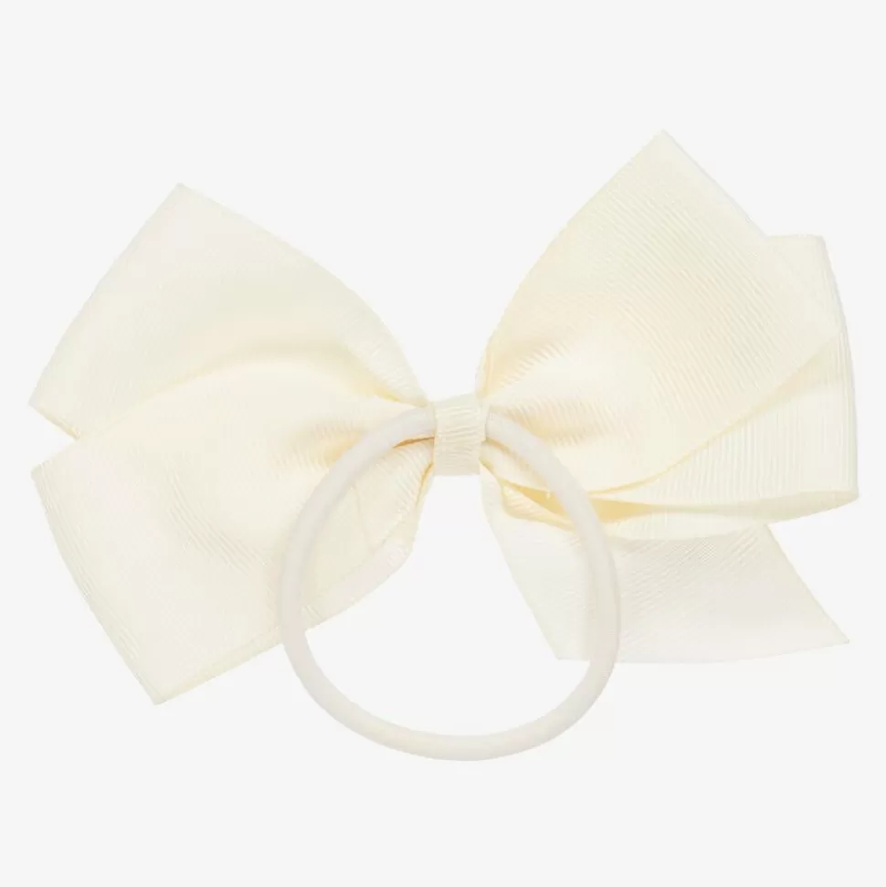 Peach Ribbons Ivory Bow Hair Elastic (12cm)^ Hair Accessories