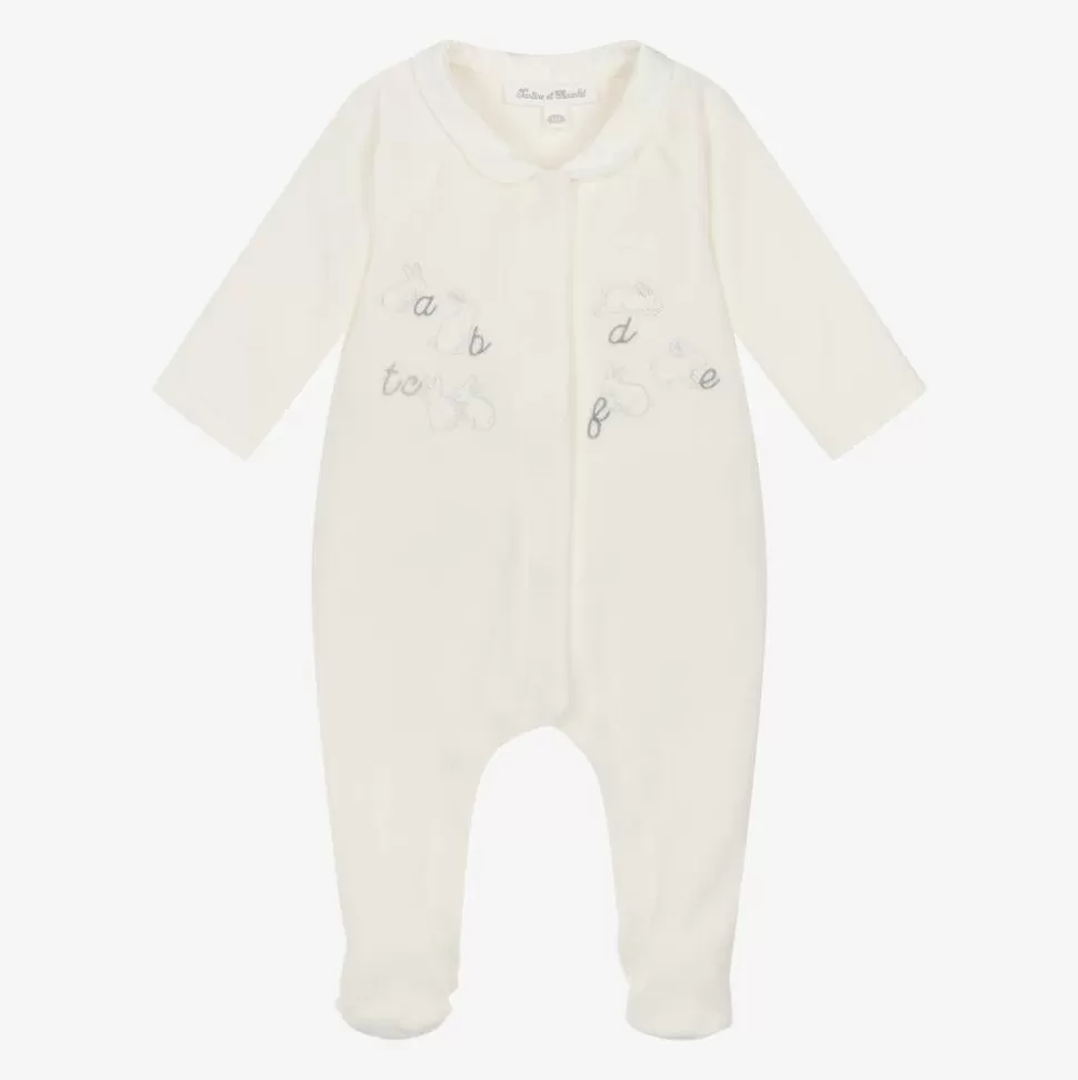 Tartine et Chocolat Ivory Bunny Velour Babygrow^ Babysuits