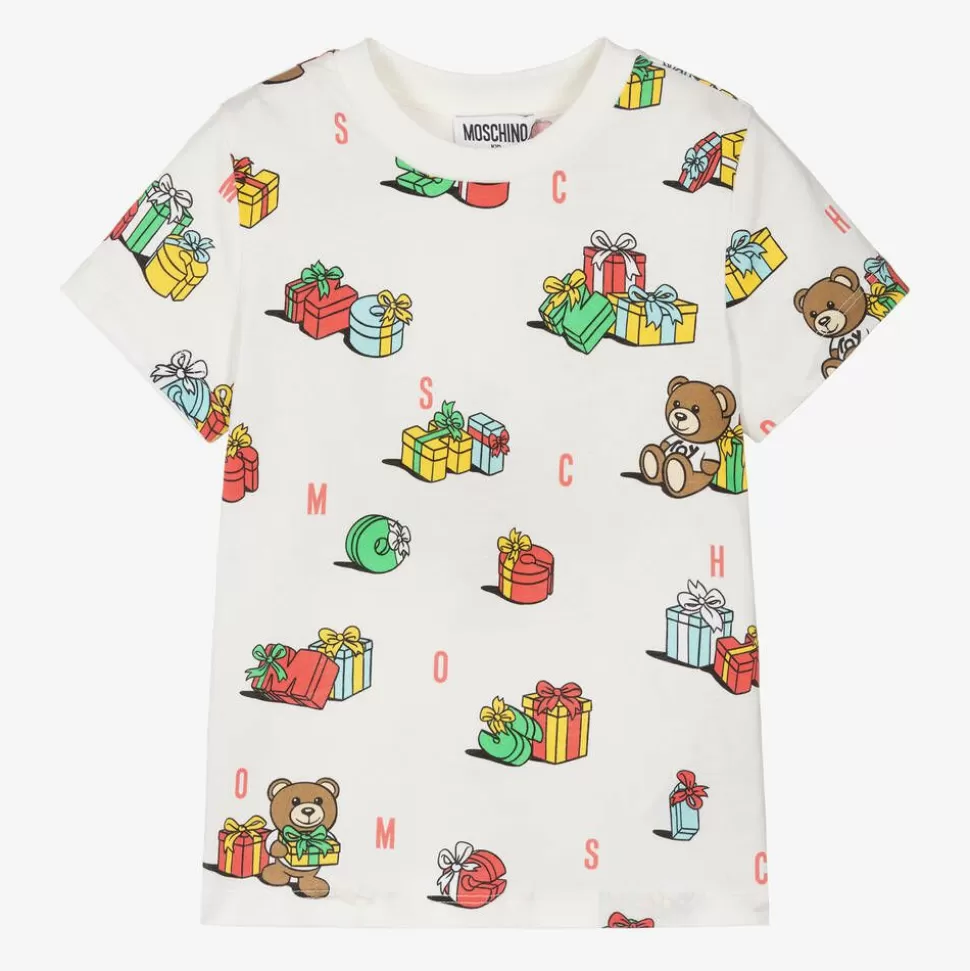 Moschino Kid-Teen Ivory Cotton Festive Gifts T-Shirt^ Tops