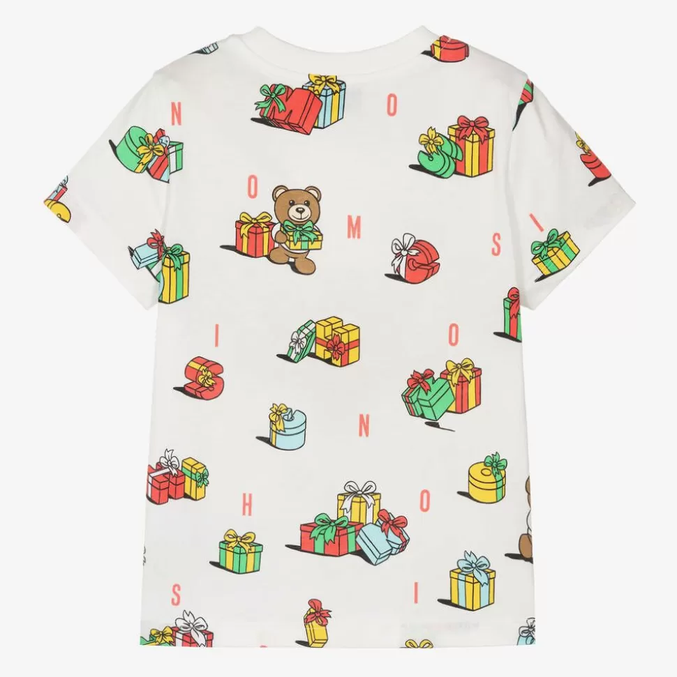 Moschino Kid-Teen Ivory Cotton Festive Gifts T-Shirt^ Tops