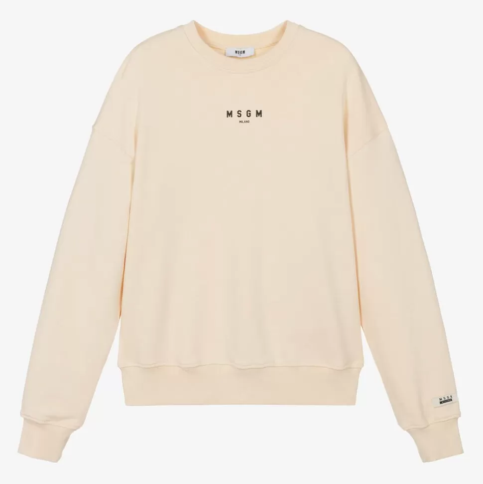 MSGM Ivory Cotton Jersey Micro Logo Sweatshirt^ Tops