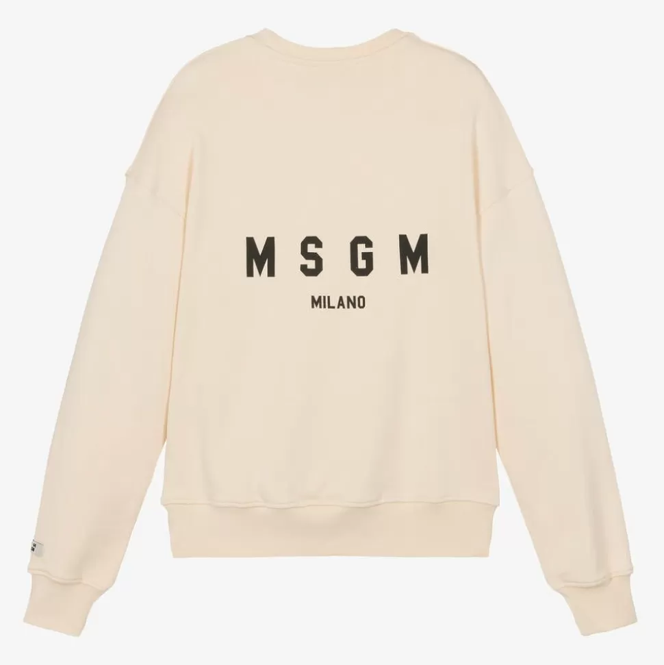 MSGM Ivory Cotton Jersey Micro Logo Sweatshirt^ Tops