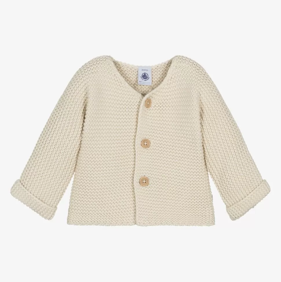 Petit Bateau Ivory Cotton Knit Baby Cardigan^ Tops