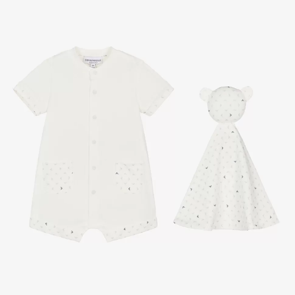 Emporio Armani Ivory Cotton Shortie & Doudou Set^ Gifts | Babysuits
